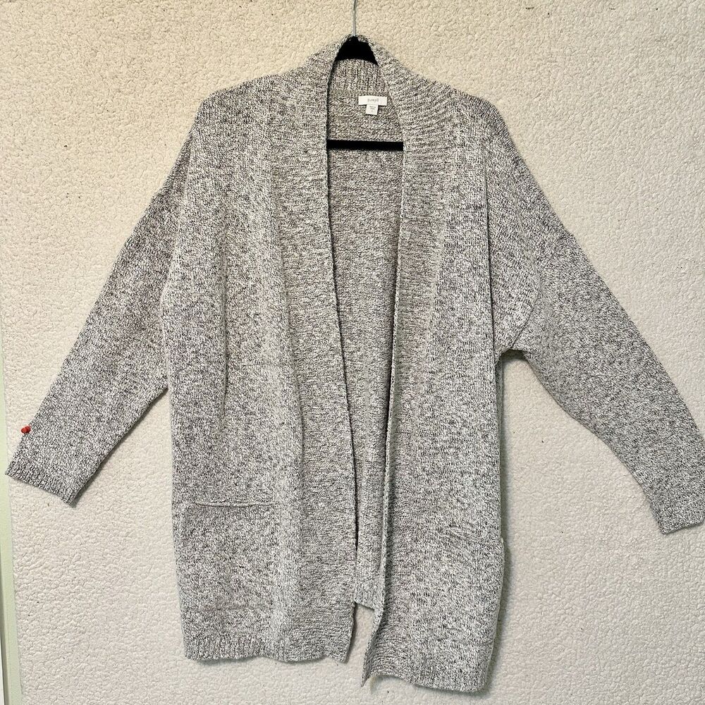 J‎ Jill Size L Cardigan Open Front Tri-Color Marled Knit Cotton Blend Blue